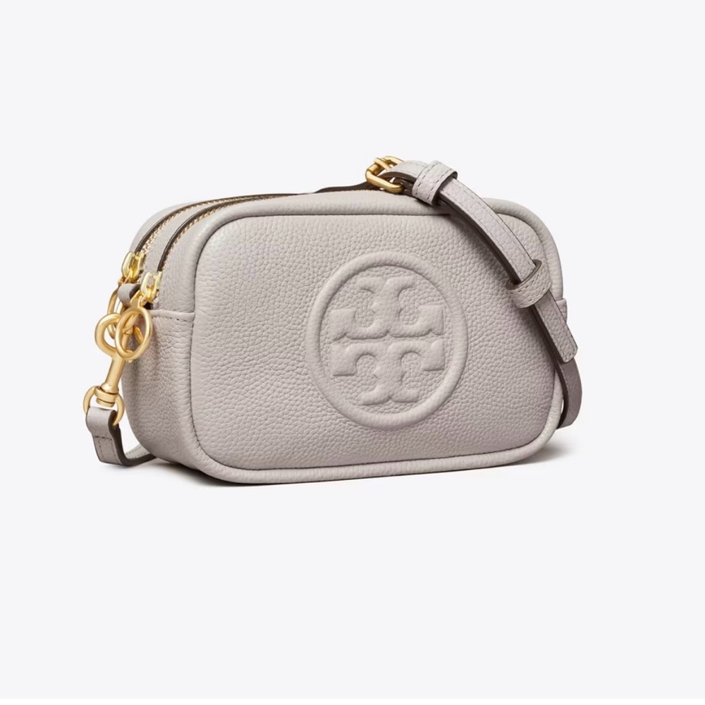 Tory Burch Perry Bombe Mini Bag Embossed Logo Crossbody Bay Gary Color - Picture 10 of 10